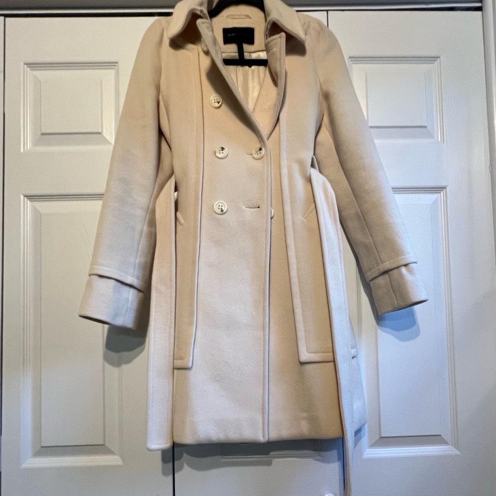 BCBG MAXAZRIA Cream Wool Blend Trench Coat —Size XS - Picture 9 of 15